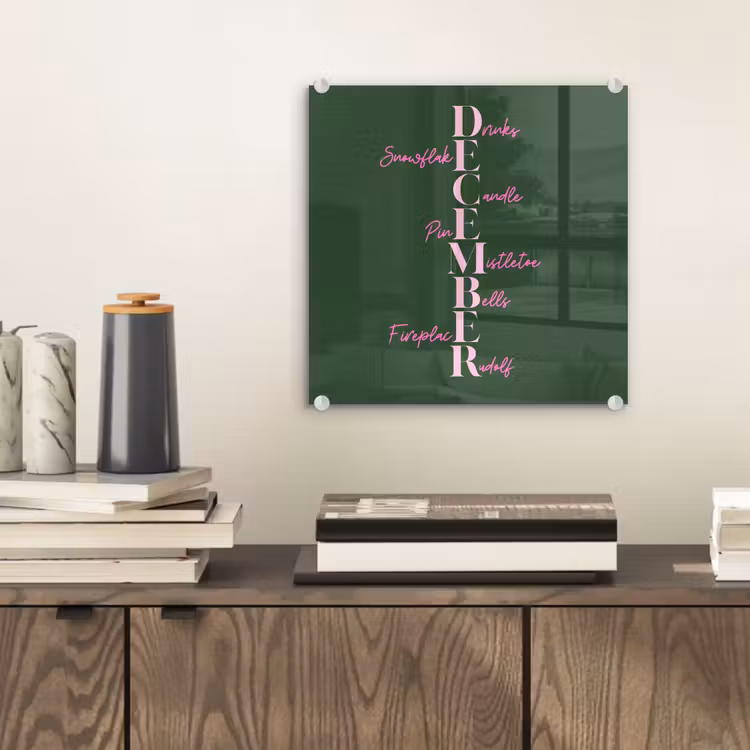 Glasbild - Dezember – Text – Weihnachten – Grün — 2