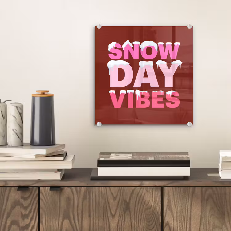 Glasbild - Weihnachten – Text – Schnee – Rot – Rosa — 2