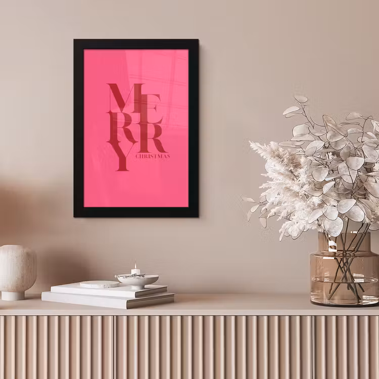 Bilder mit Rahmen - Merry – Text – Weihnachten – Rosa — 4