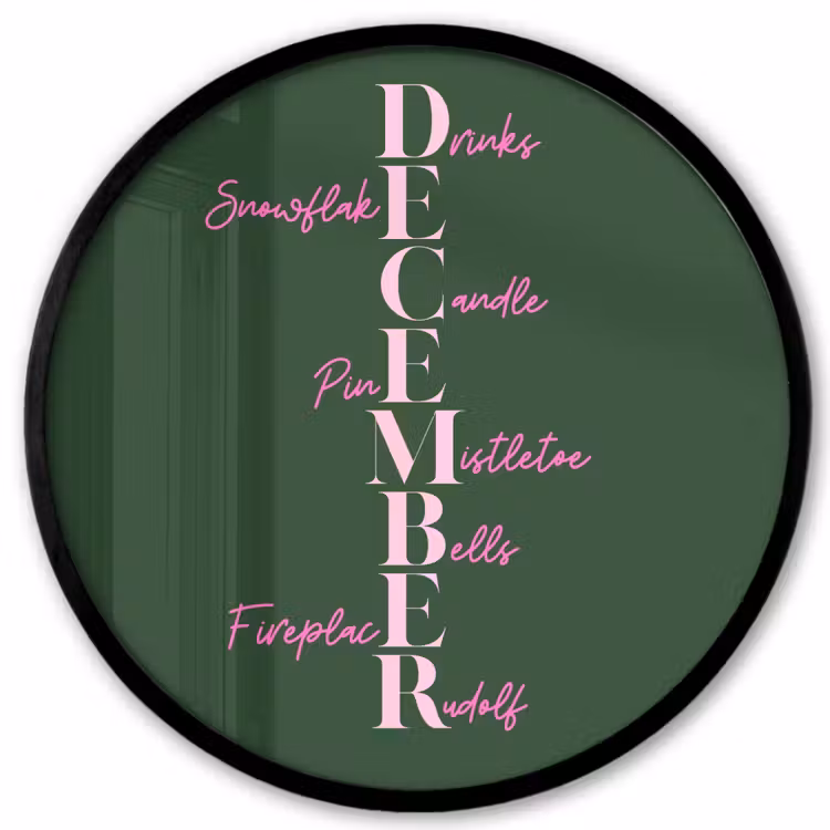 Poster im Rahmen Rund - Dezember – Text – Weihnachten – Grün — 1