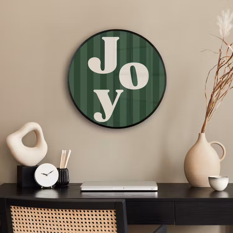Poster im Rahmen Rund - Joy – Weihnachten – Text – Grün — 3