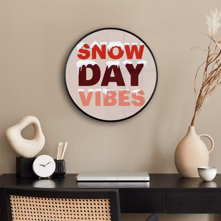 Poster im Rahmen Rund - Schnee – Weihnachten – Text – Rot — 3