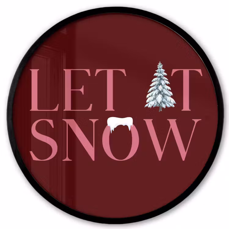 Poster im Rahmen Rund - Text – Weihnachten – Schnee – Rosa — 1