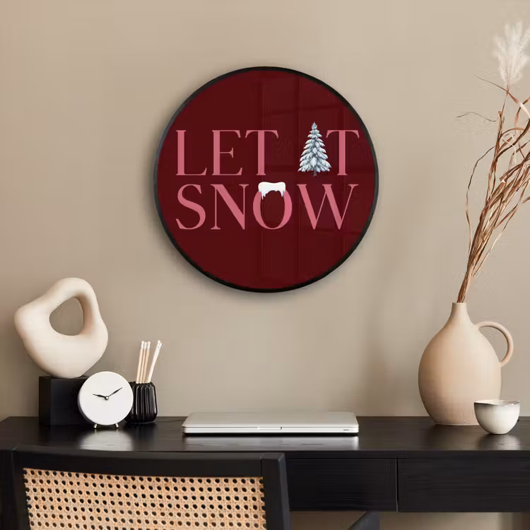 Poster im Rahmen Rund - Text – Weihnachten – Schnee – Rosa — 3
