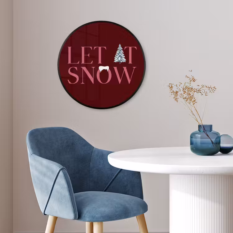 Poster im Rahmen Rund - Text – Weihnachten – Schnee – Rosa — 4