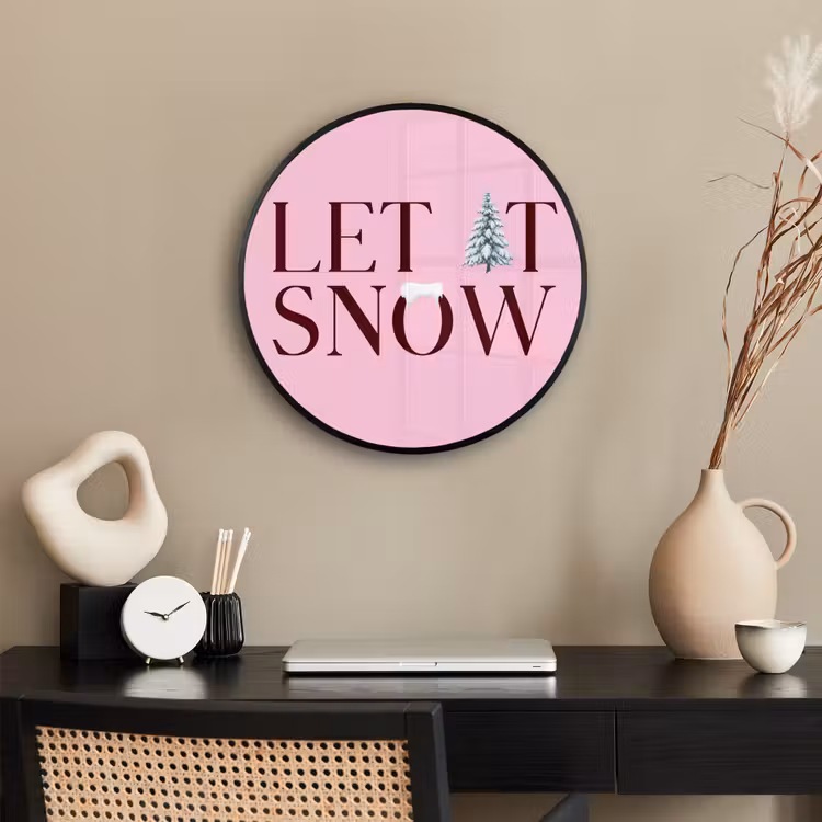 Poster im Rahmen Rund - Weihnachten – Text – Schnee – Rosa — 3