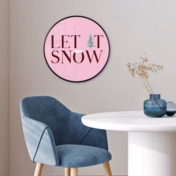 Poster im Rahmen Rund - Weihnachten – Text – Schnee – Rosa — 4