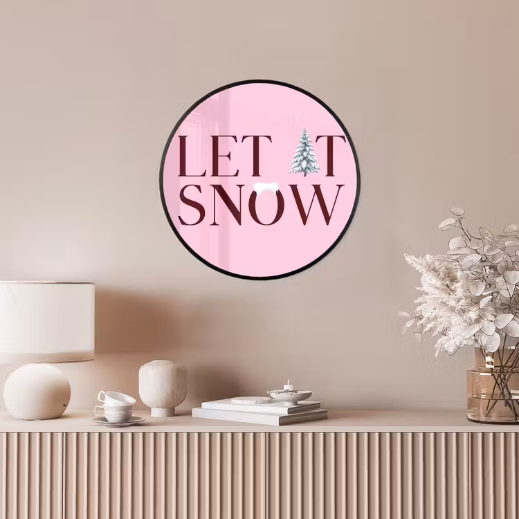 Poster im Rahmen Rund - Weihnachten – Text – Schnee – Rosa — 5