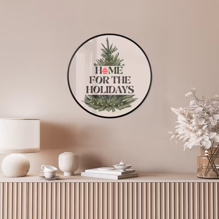 Poster im Rahmen Rund - Weihnachten – Text – Weihnachtsbaum – Beige — 5