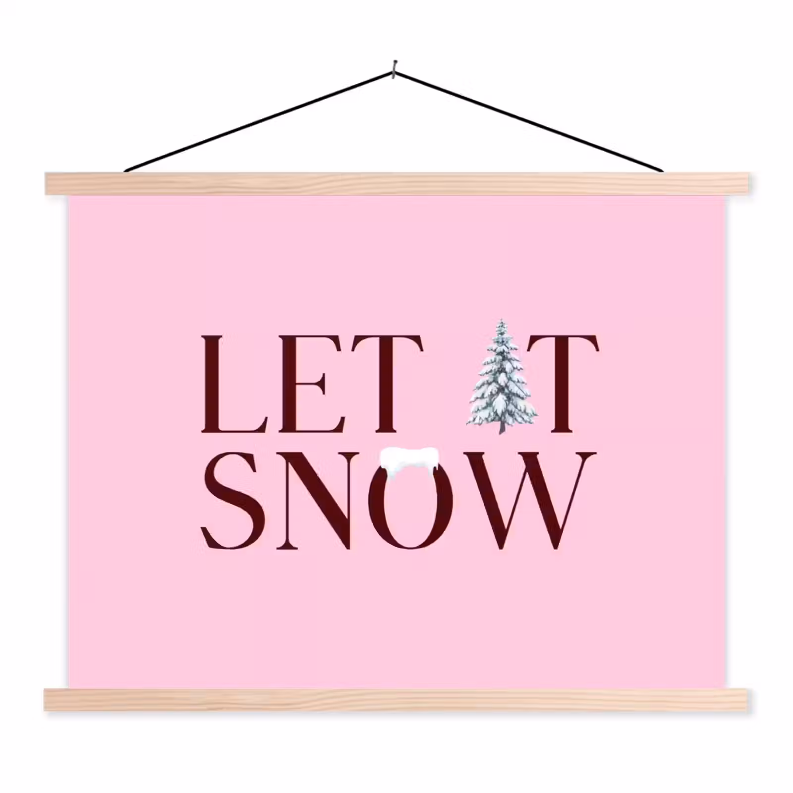 Stoffbild - Weihnachten – Text – Schnee – Rosa — 1