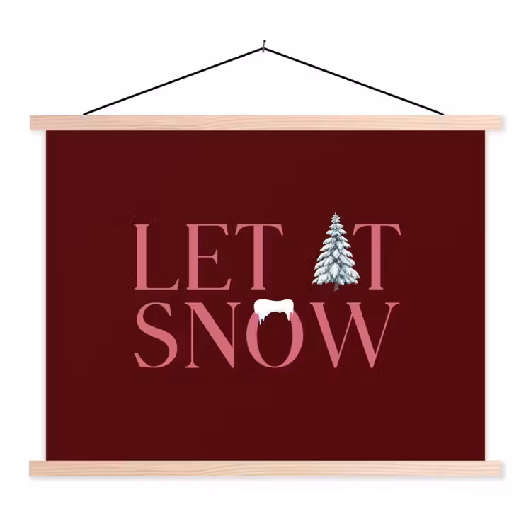 Stoffbild - Text – Weihnachten – Schnee – Rosa — 1