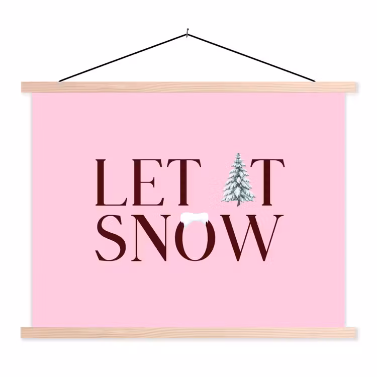 Stoffbild - Weihnachten – Text – Schnee – Rosa — 1