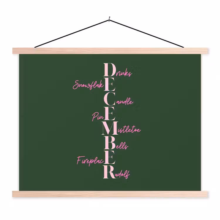 Stoffbild - Dezember – Text – Weihnachten – Grün — 1