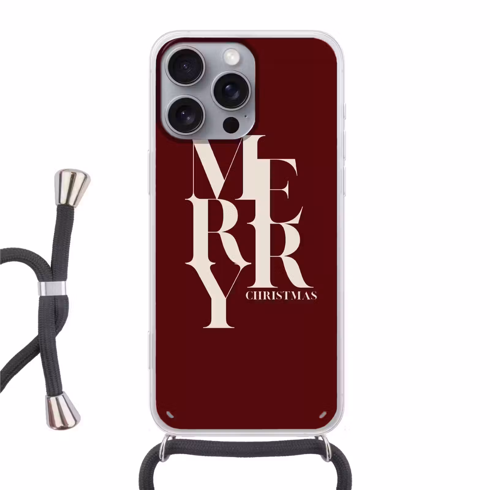 Handyhülle mit Band - Merry – Text – Dunkel – Rot — 1
