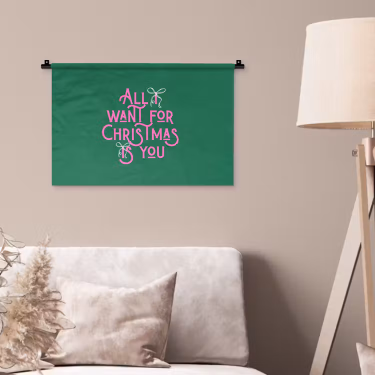 Wandteppich - Weihnachten – Text – Rosa – Grün — 2