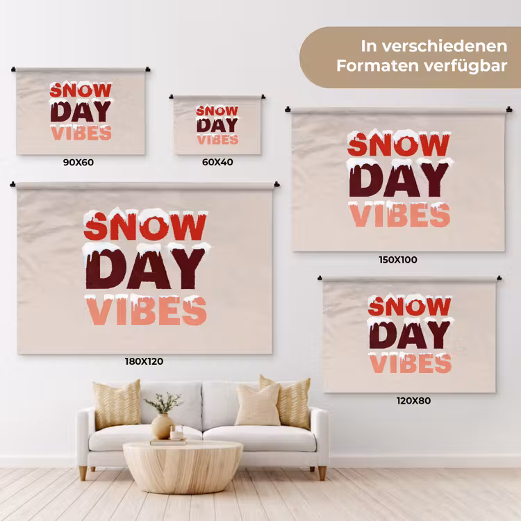 Wandteppich - Schnee – Weihnachten – Text – Rot — 8