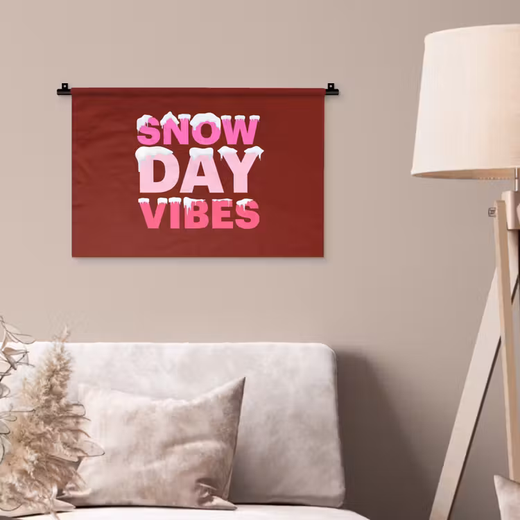Wandteppich - Weihnachten – Text – Schnee – Rot – Rosa — 2