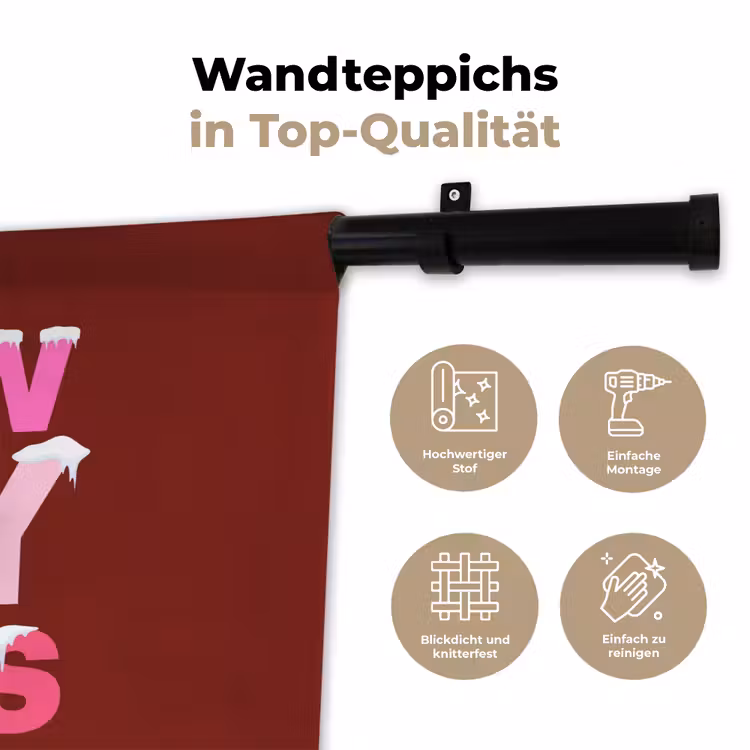 Wandteppich - Weihnachten – Text – Schnee – Rot – Rosa — 7