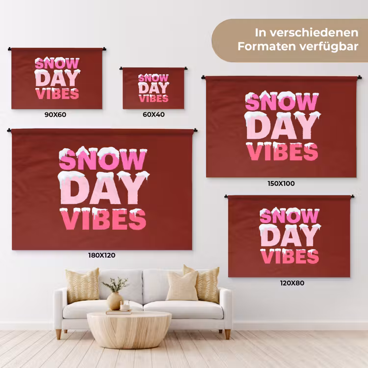 Wandteppich - Weihnachten – Text – Schnee – Rot – Rosa — 8