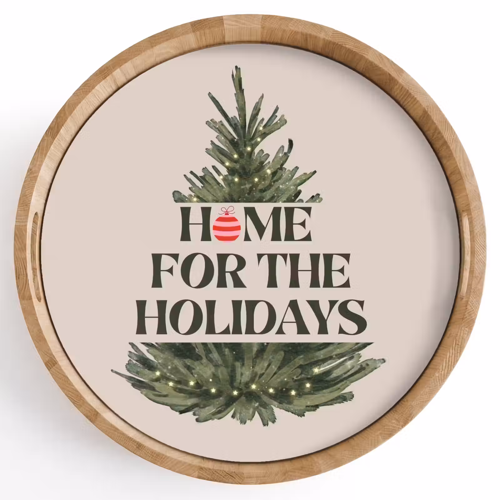 Tablett - Weihnachten – Text – Weihnachtsbaum – Beige — 1