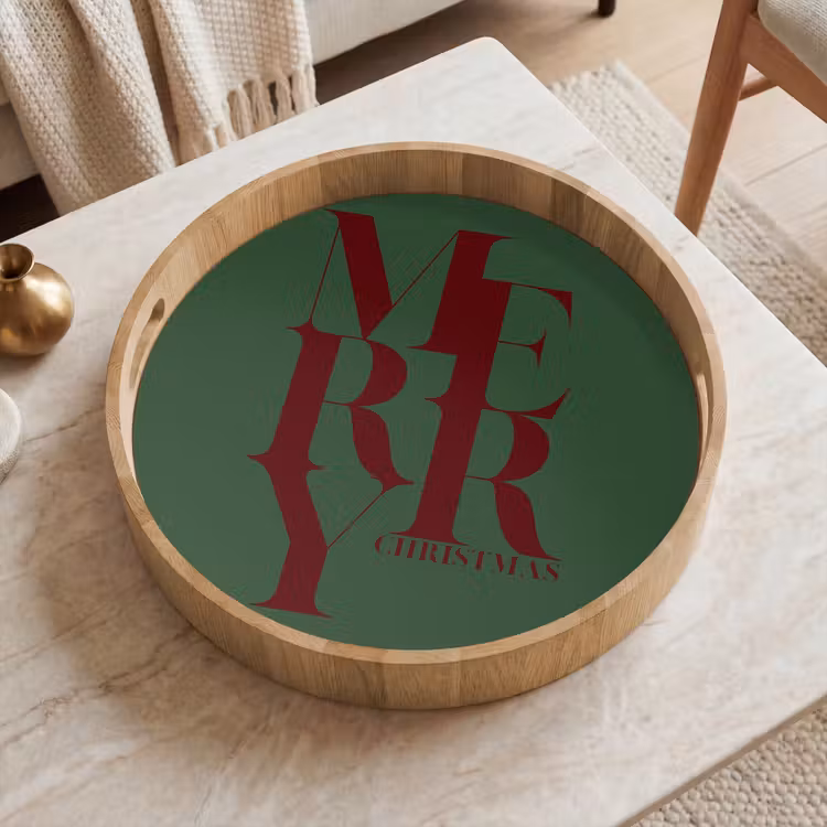 Tablett - Merry – Text – Grün – Weihnachten — 2
