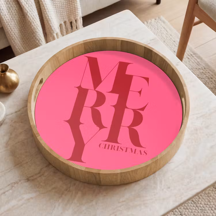 Tablett - Merry – Text – Weihnachten – Rosa — 2