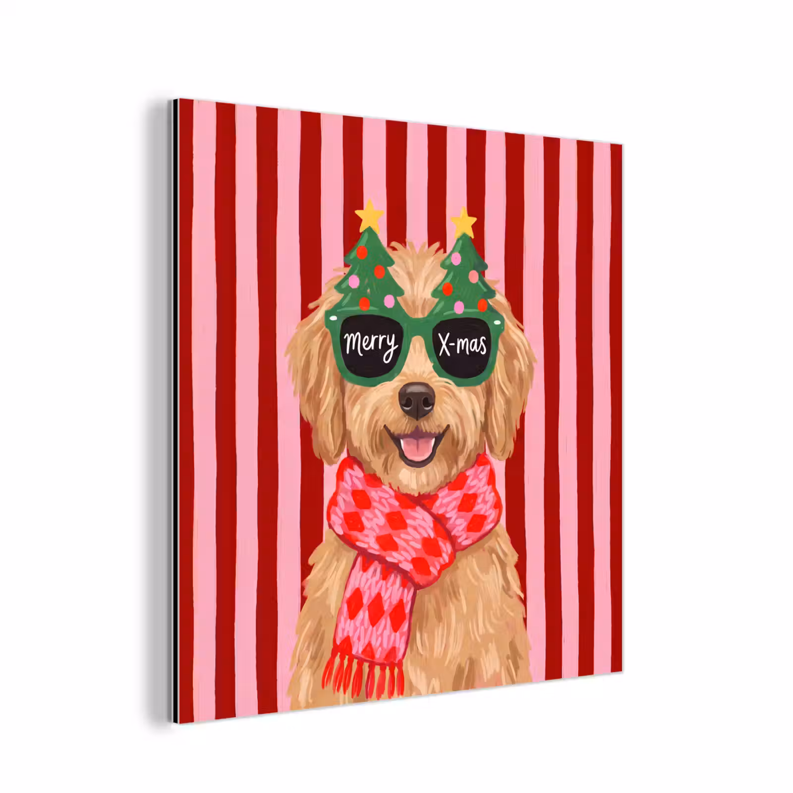 Alu-Dibond-Bild - Hund – Weihnachten – Rot — 1