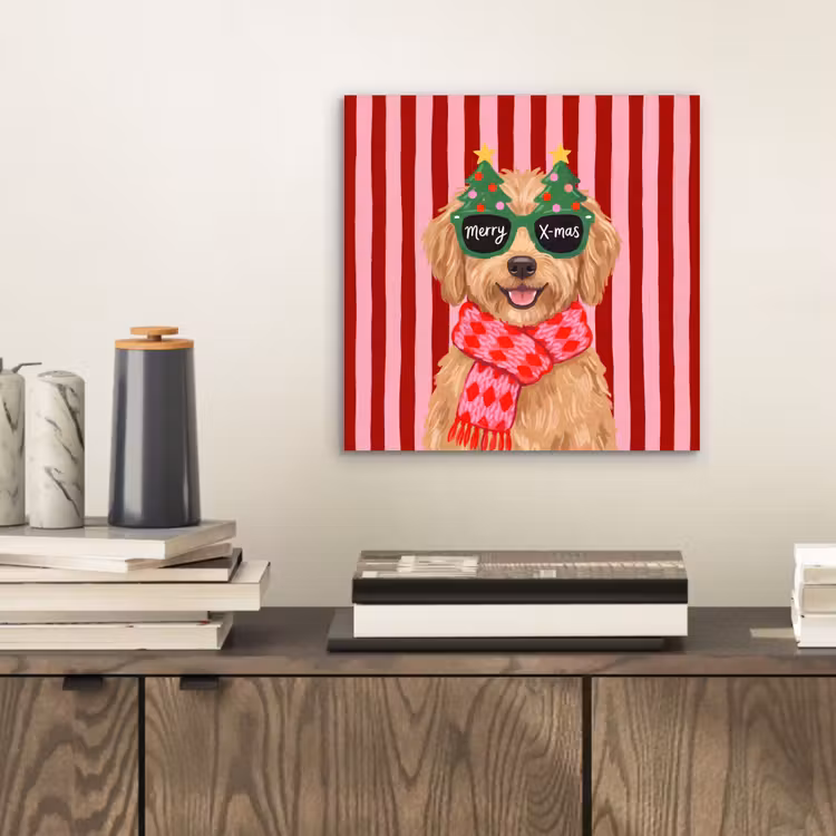Alu-Dibond-Bild - Hund – Weihnachten – Rot — 2