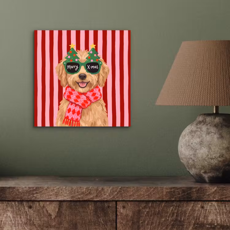 Alu-Dibond-Bild - Hund – Weihnachten – Rot — 3