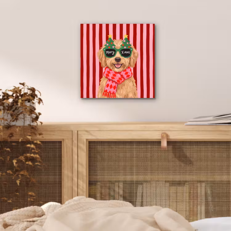Alu-Dibond-Bild - Hund – Weihnachten – Rot — 4