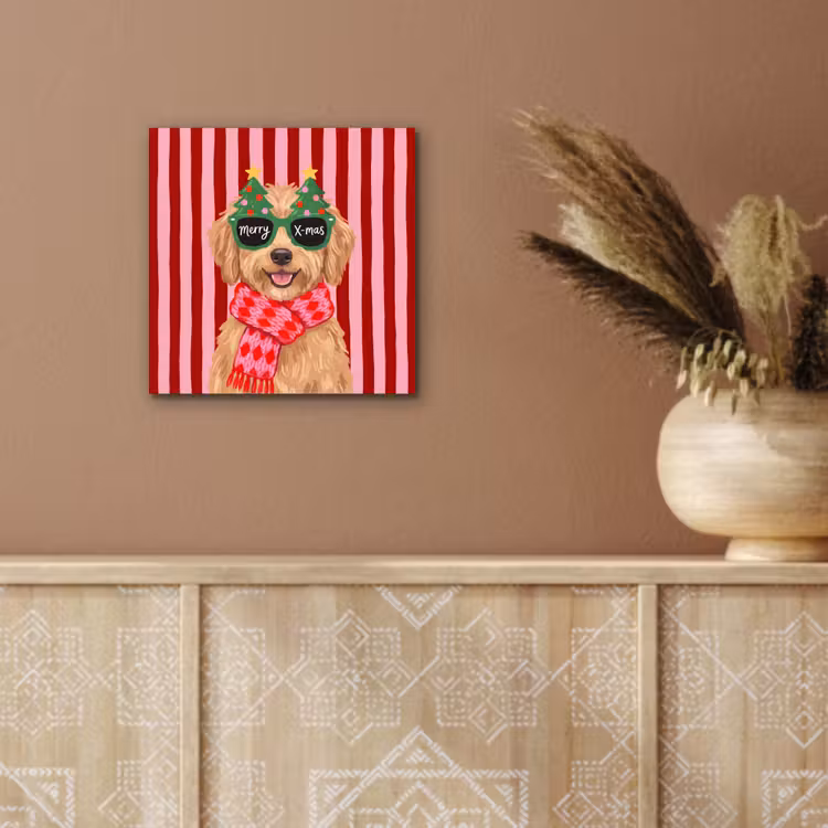Alu-Dibond-Bild - Hund – Weihnachten – Rot — 5