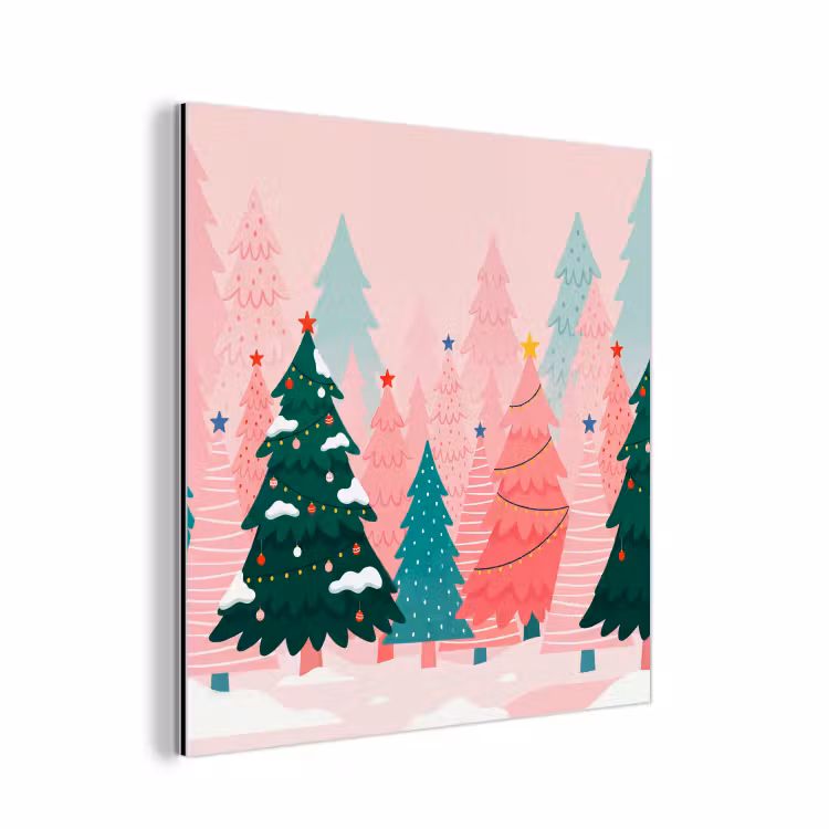 Alu-Dibond-Bild - Weihnachtsbäume – Illustration – Rosa — 1