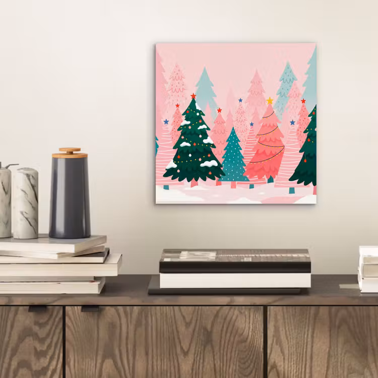 Alu-Dibond-Bild - Weihnachtsbäume – Illustration – Rosa — 2