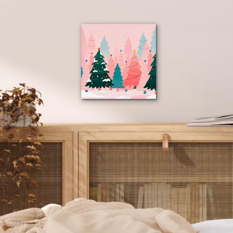 Alu-Dibond-Bild - Weihnachtsbäume – Illustration – Rosa — 4