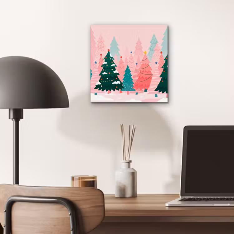 Alu-Dibond-Bild - Weihnachtsbäume – Illustration – Rosa — 6