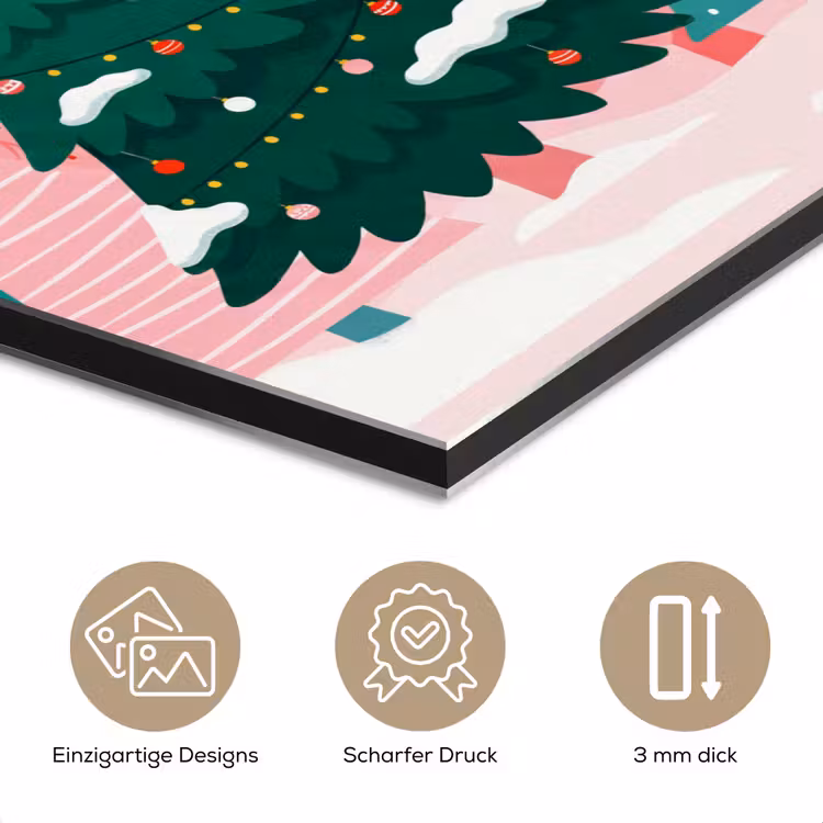 Alu-Dibond-Bild - Weihnachtsbäume – Illustration – Rosa — 7