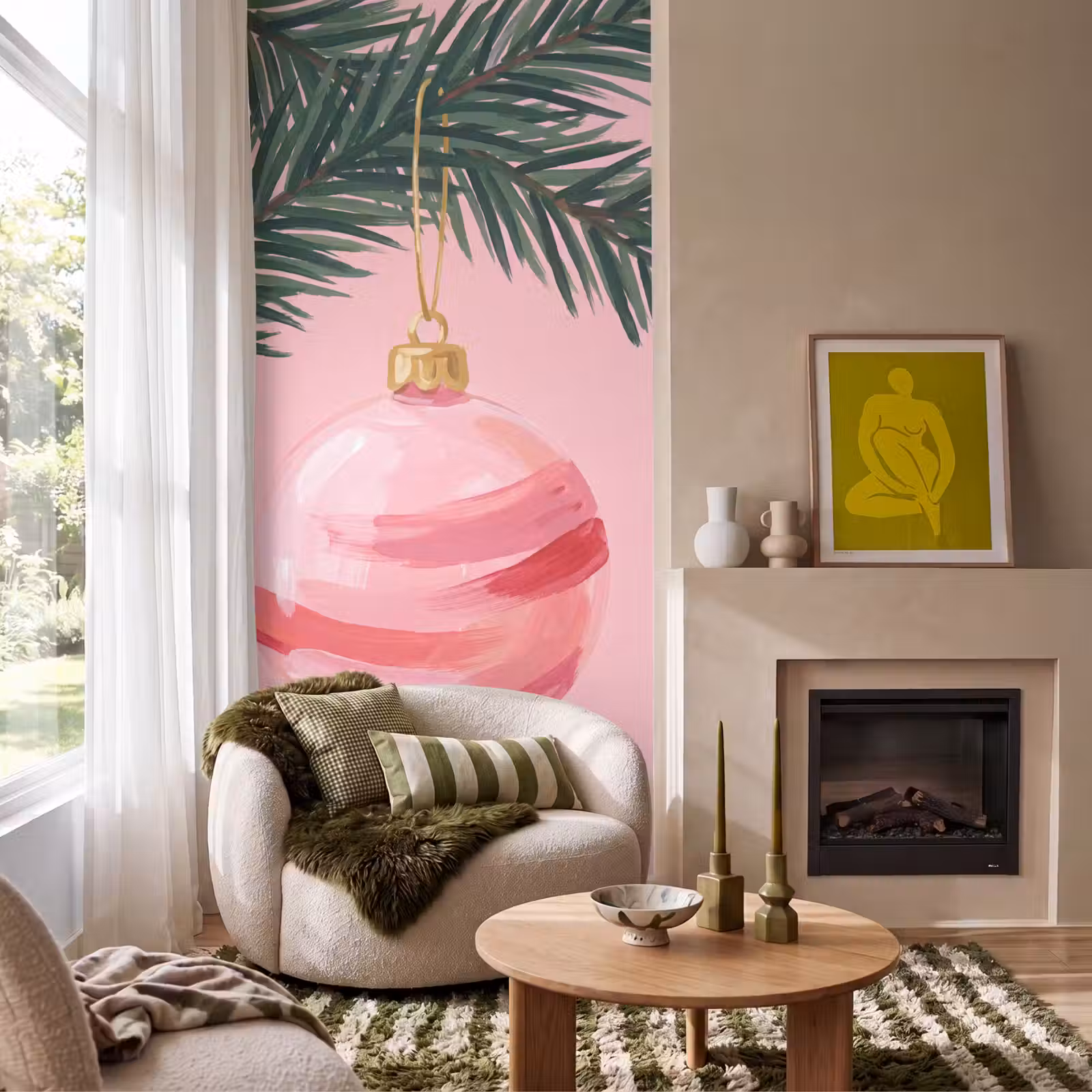 Tapete - Weihnachtskugel – Rosa – Weihnachten — 1