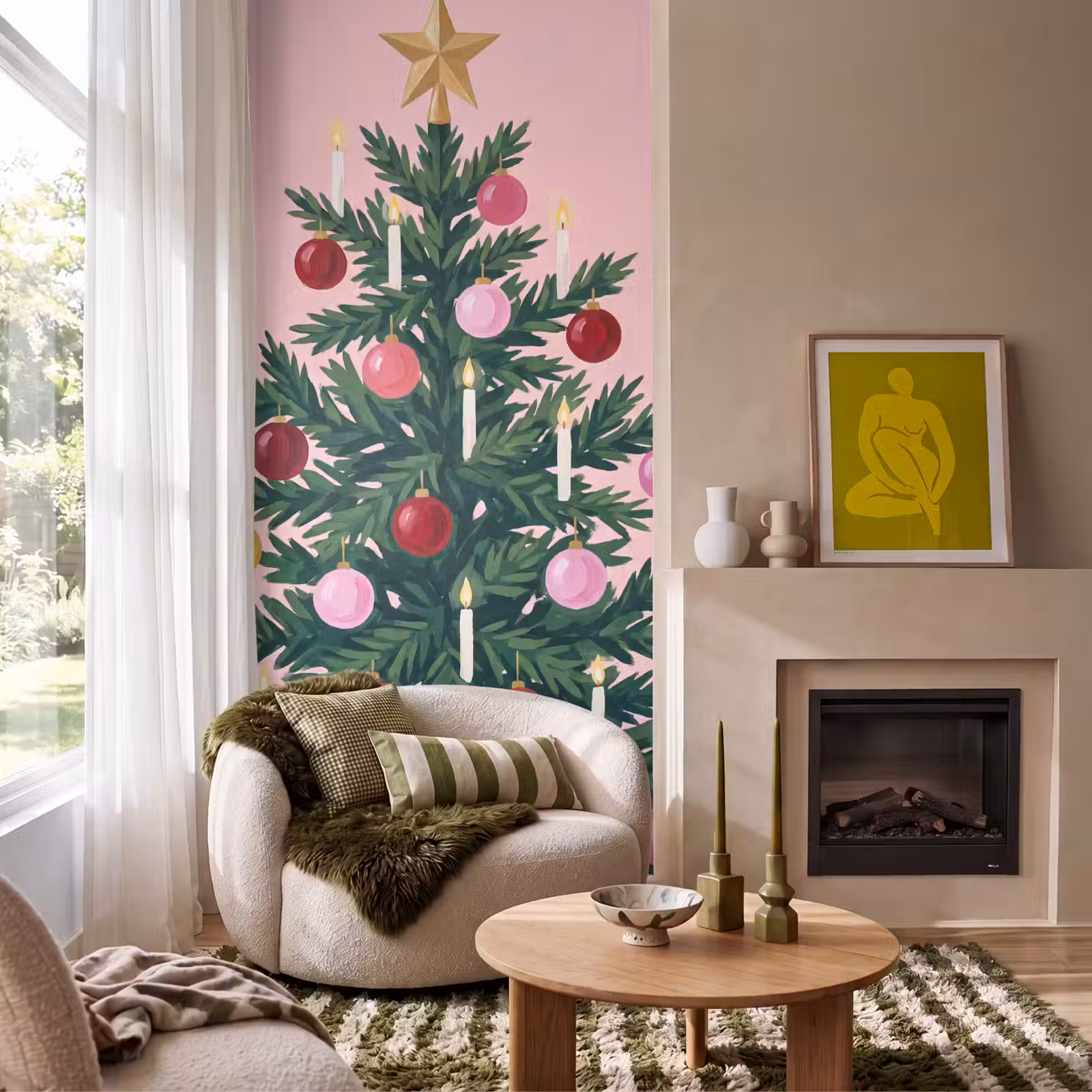 Tapete - Weihnachtsbaum – Weihnachten – Rosa — 1