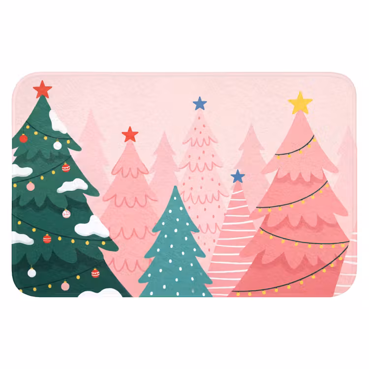 Badematte - Weihnachtsbäume – Illustration – Rosa — 1