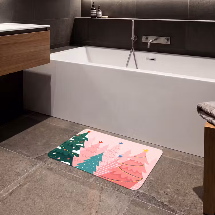 Badematte - Weihnachtsbäume – Illustration – Rosa — 4