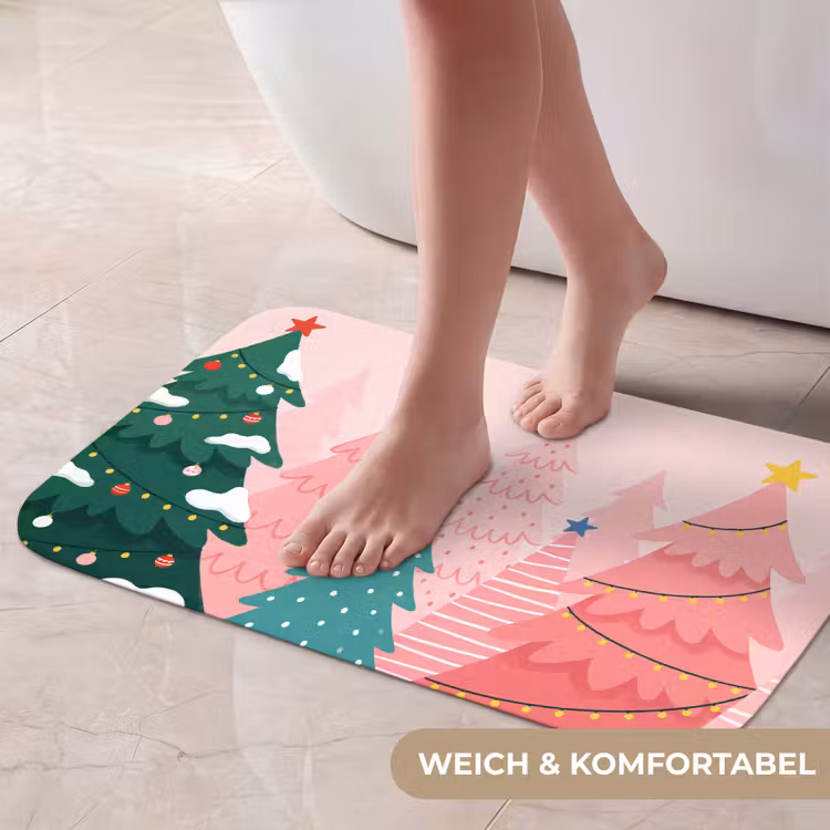 Badematte - Weihnachtsbäume – Illustration – Rosa — 5