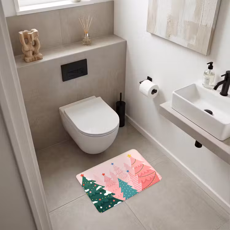 Badematte - Weihnachtsbäume – Illustration – Rosa — 6