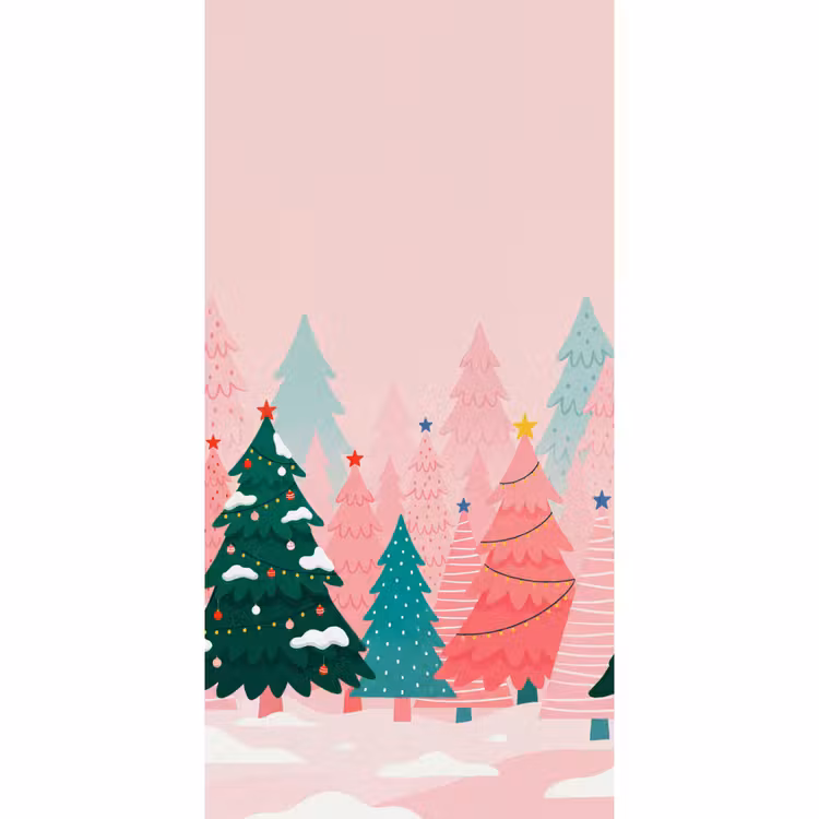 Tapete - Weihnachtsbäume – Illustration – Rosa — 2