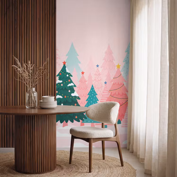Tapete - Weihnachtsbäume – Illustration – Rosa — 4