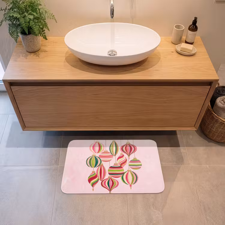 Badematte - Weihnachtsdekoration – Gestreift – Rosa — 2
