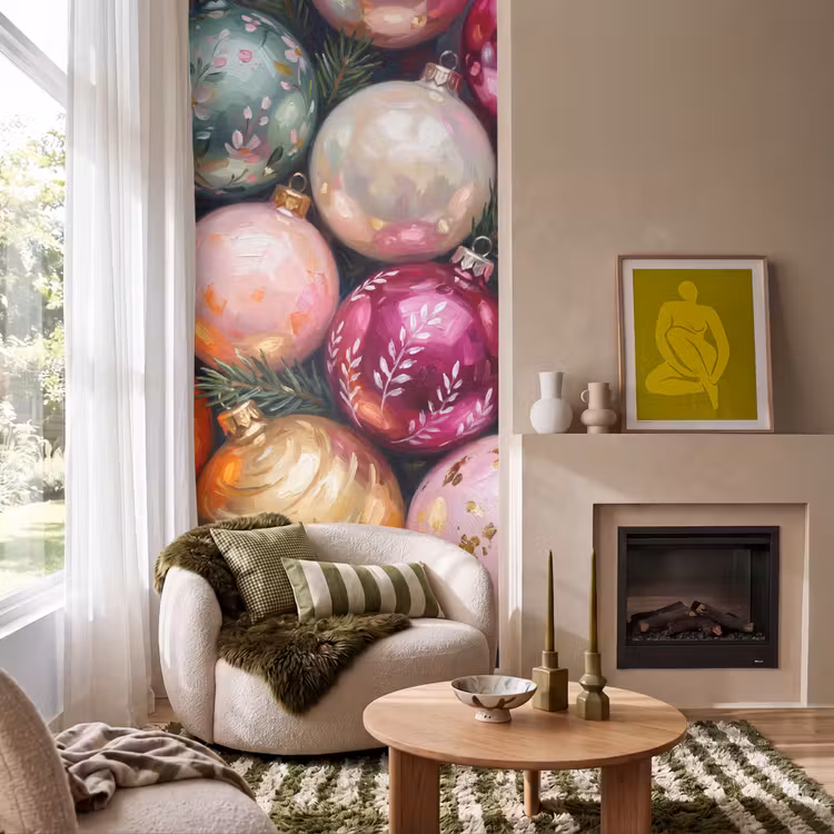 Tapete - Weihnachtskugeln – Bunt – Festlich — 1
