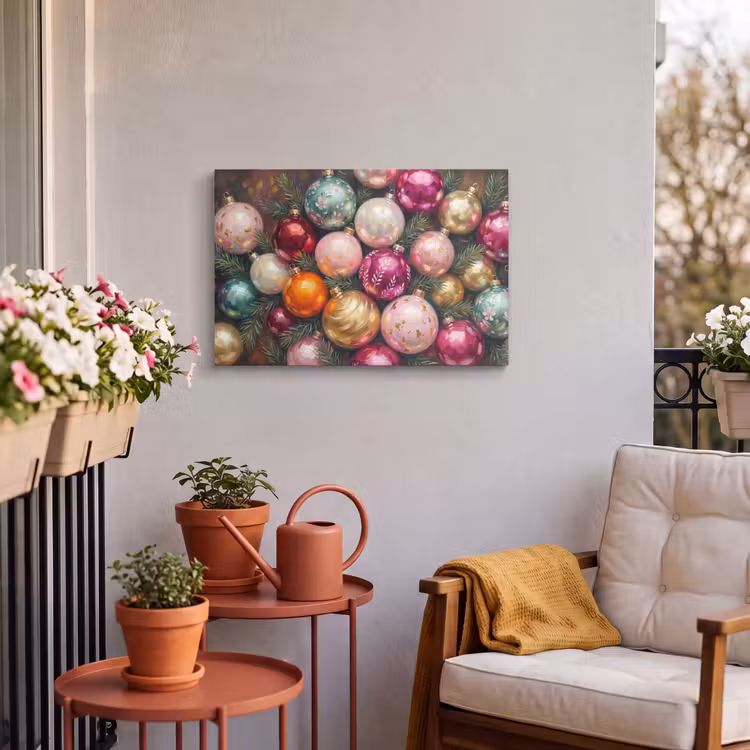 Outdoor Leinwand - Weihnachtskugeln – Bunt – Festlich — 3