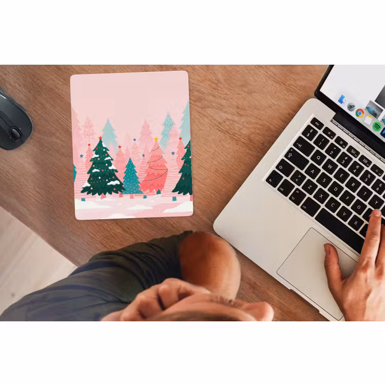 Mauspad - Weihnachtsbäume – Illustration – Rosa — 2