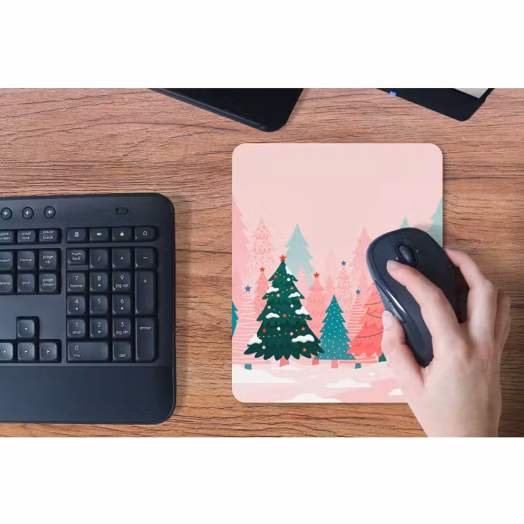 Mauspad - Weihnachtsbäume – Illustration – Rosa — 3