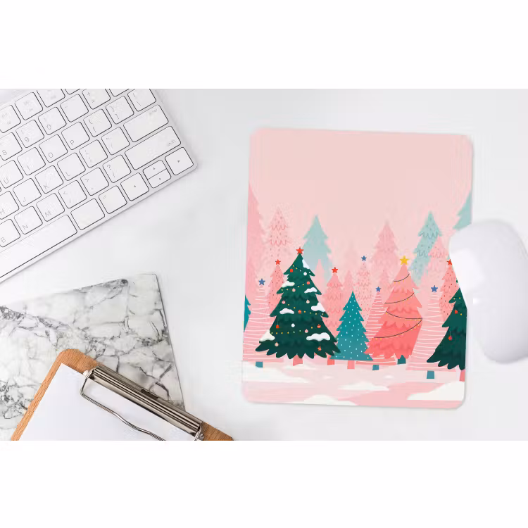 Mauspad - Weihnachtsbäume – Illustration – Rosa — 4